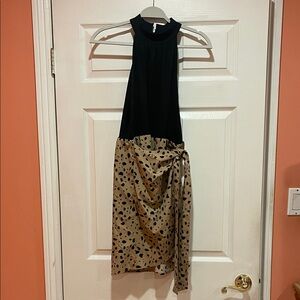 Elegant Black and Tan Leopard Print Dress